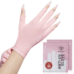 modelones front view pink UV gloves showing full hand coverage and protection