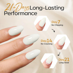modelones hand model wearing short almond nails showcasing natural look and everyday practicality
