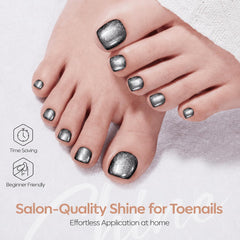 modelones magnet in use over a fingernail producing a sharp cat eye line