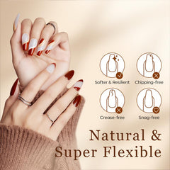 modelones hand applying press-on tip for quick at-home manicure benefit