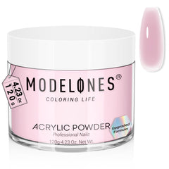 modelones jar front showing medium pink powder and easy storage benefit