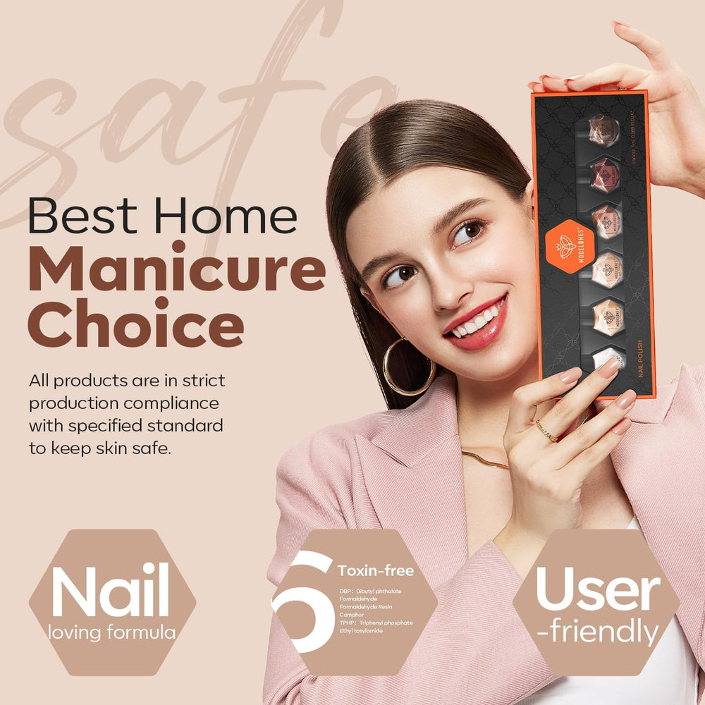 modelones lifestyle shot with autumn outfit showing coordinated manicure benefit