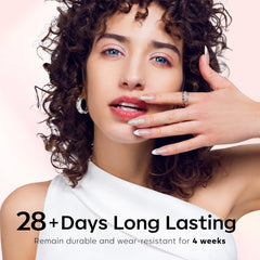 modelones hand with finished nails highlighting long-lasting shine