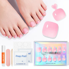 modelones toes in sandals wearing sheer pink nails, polished summer style