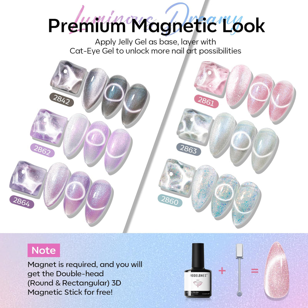 modelones double-ended magnetic stick held over polish, creates striking cat-eye effect
