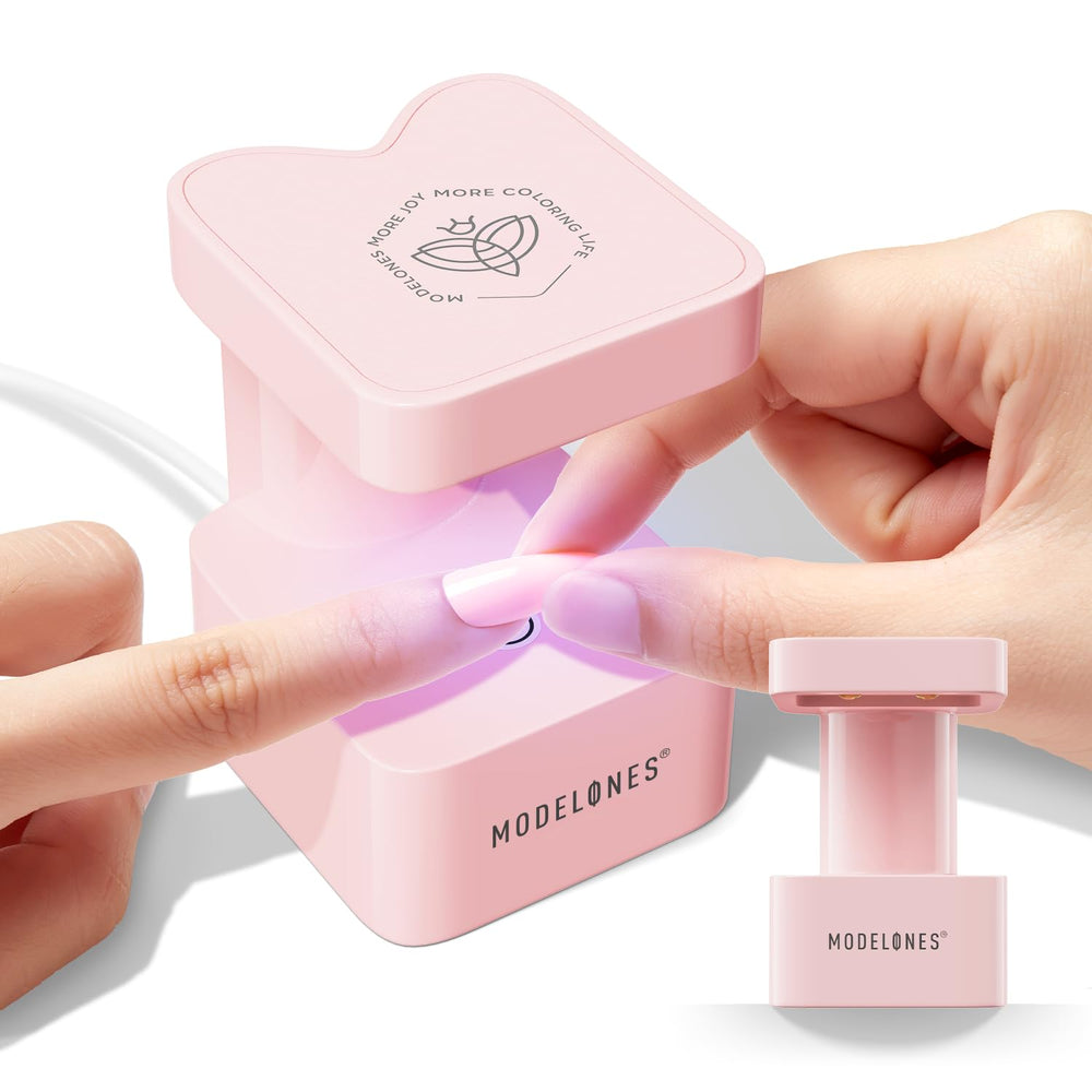 Modelones mini UV lamp front view showing compact design and quick curing benefit