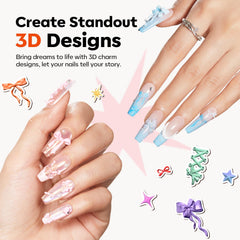modelones molded 3D bow charms placed on nail tips showing ready-to-apply decorations