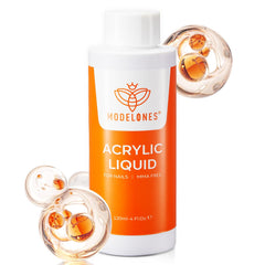 modelones monomer front bottle showing clear liquid and label, reliable salon performance