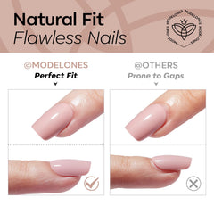 Modelones nail on finger showing short square fit and realistic scale