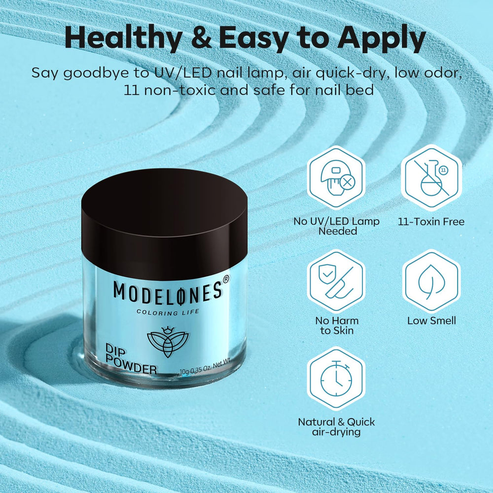 modelones nail scale comparison displaying bottle and powder sizes to visualize travel-friendly kit