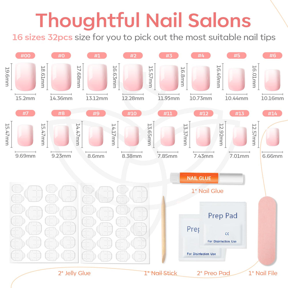 modelones layout of 32 nails across 16 sizes showing fit options