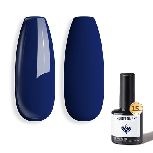 modelones navy gel bottle front showing color and label, clear benefit of deep pigment