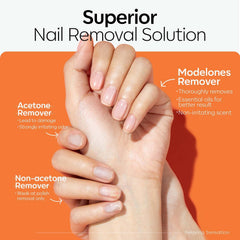 modelones on hand with nail clips illustrating secure soak and gentle removal