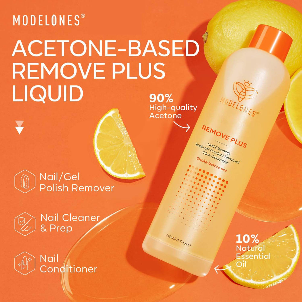 modelones pouring into cotton pad demonstrates easy soak for fast removal