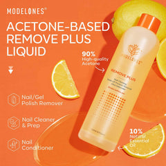 modelones pouring into cotton pad demonstrates easy soak for fast removal