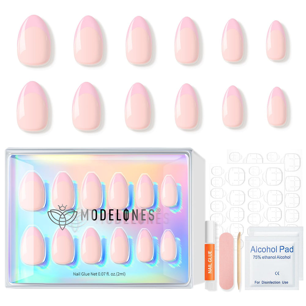 modelones press-on nail in hand to show scale and easy, travel-ready mani solution
