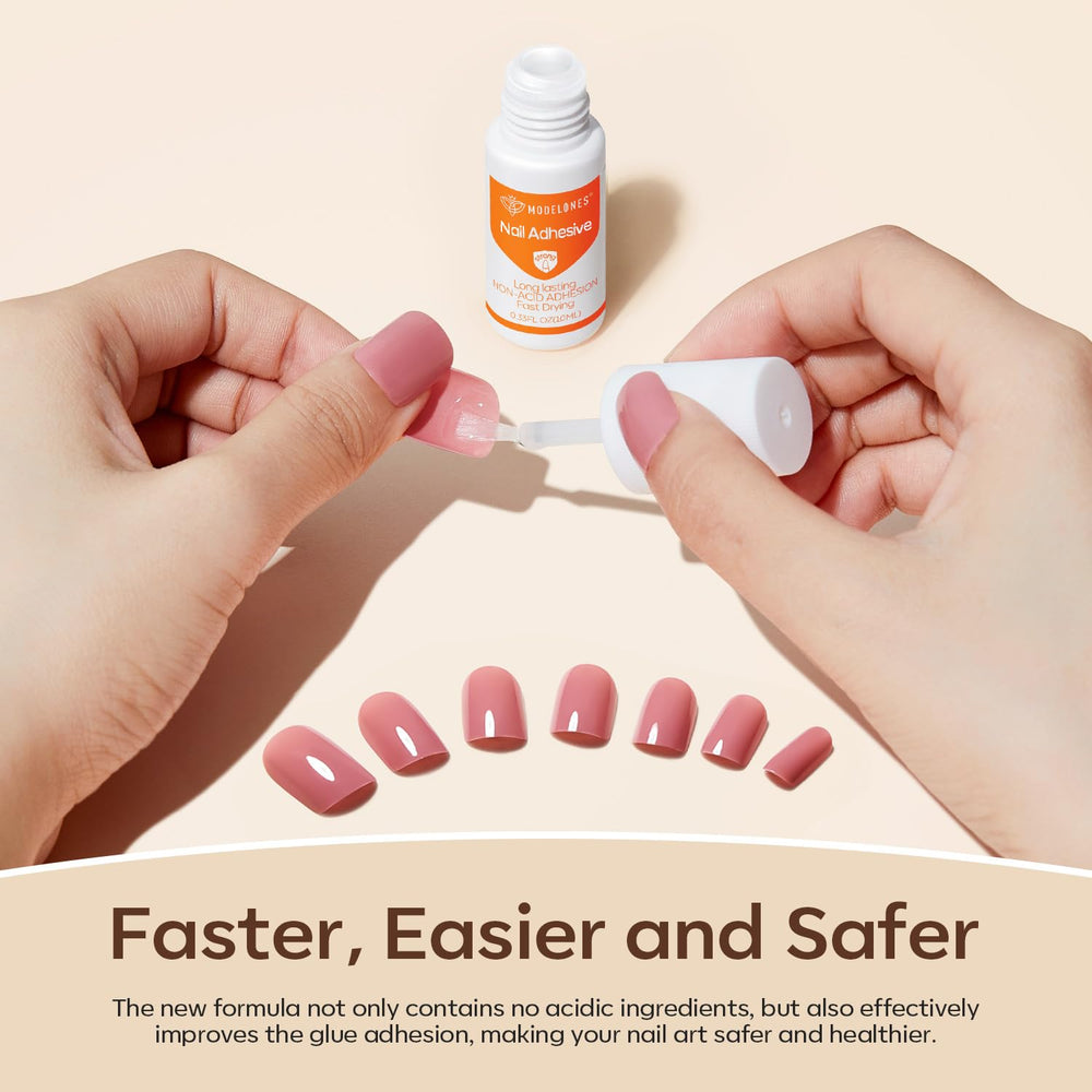 modelones press-on nails staged with glue showing secure, salon-quality finish