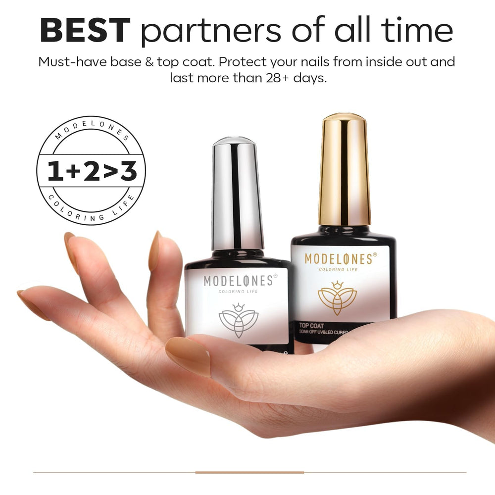 modelones scale comparison 10ml bottle next to fingertip to show compact salon size
