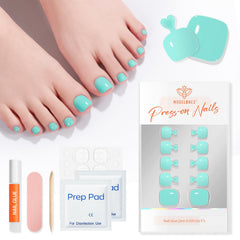 modelones nails next to a hand for scale to show short square size fit
