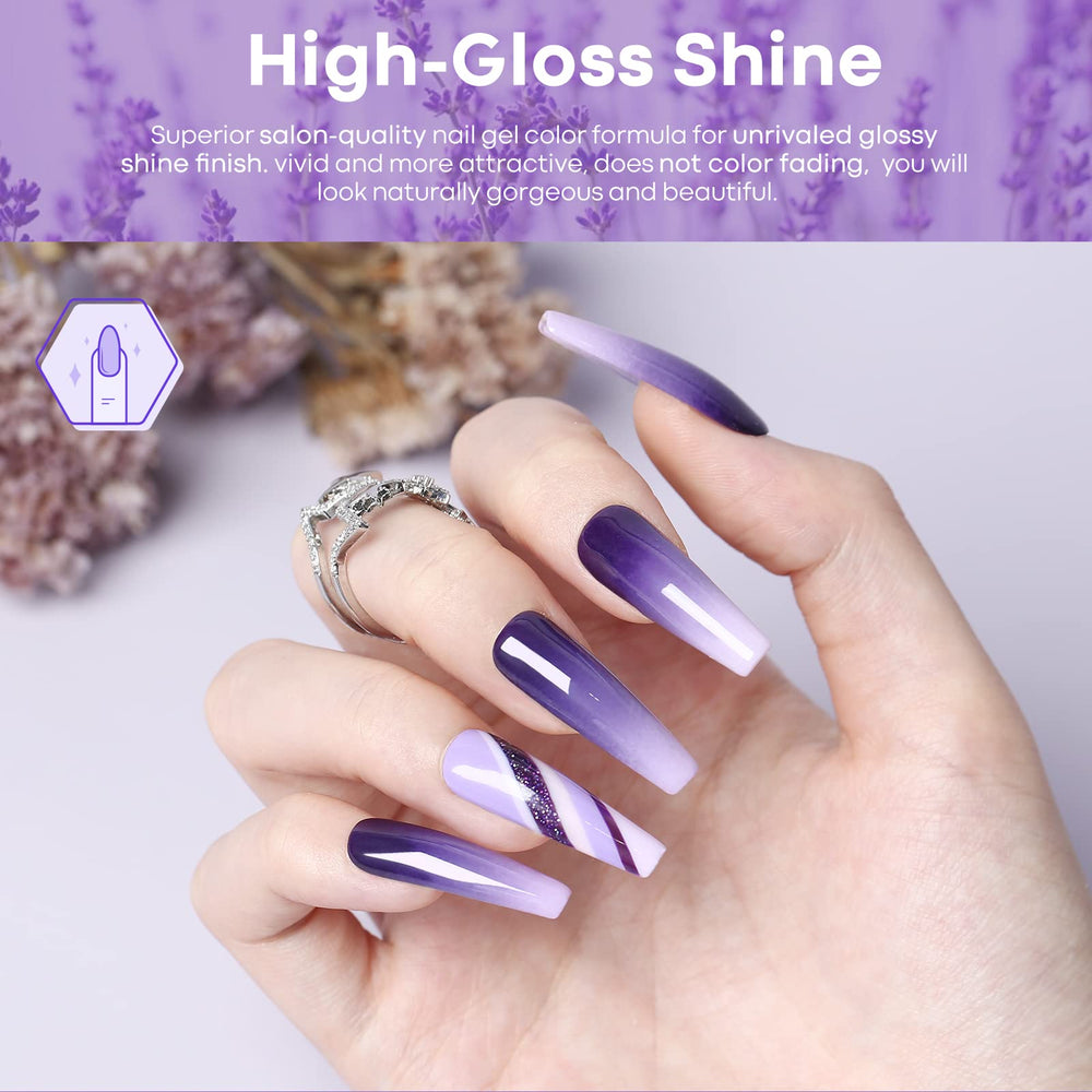 modelones shades swatches on fan showing six purple tones for easy selection