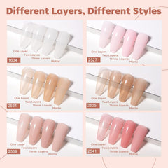 modelones six bottles arranged to show color range for easy shade selection benefit