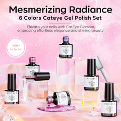 modelones six color swatches on nail tips displaying rainbow galaxy shifts for inspiration
