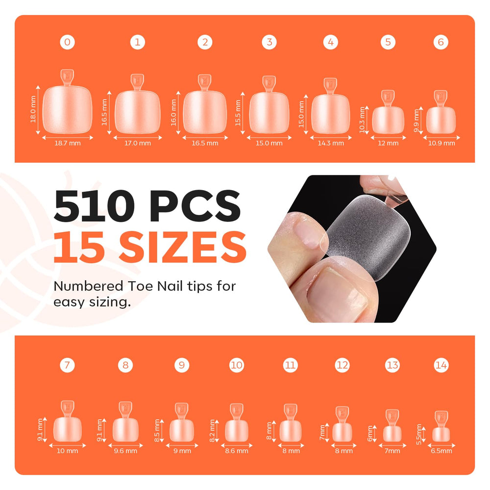 modelones layout of 15 sizes to find the perfect toe fit