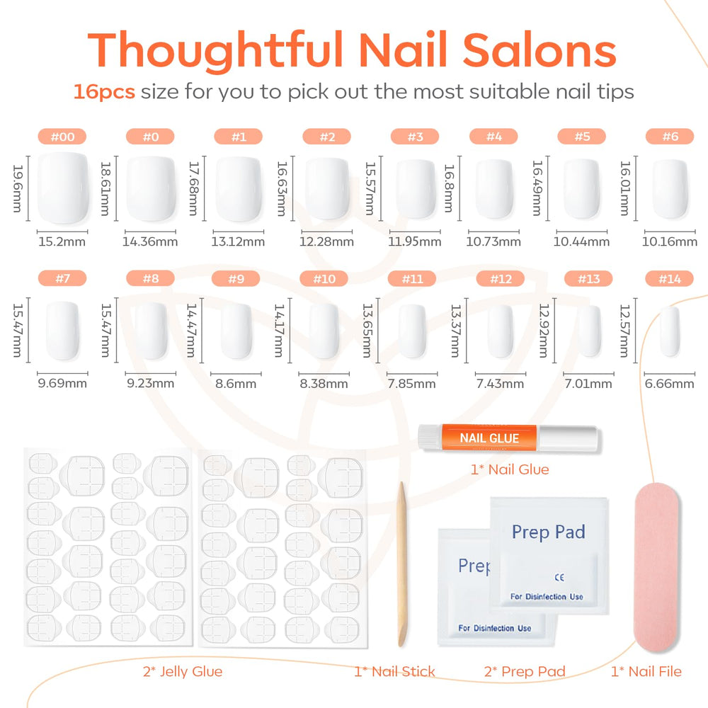 modelones arrangement of 32 nails in 16 sizes demonstrating fit options