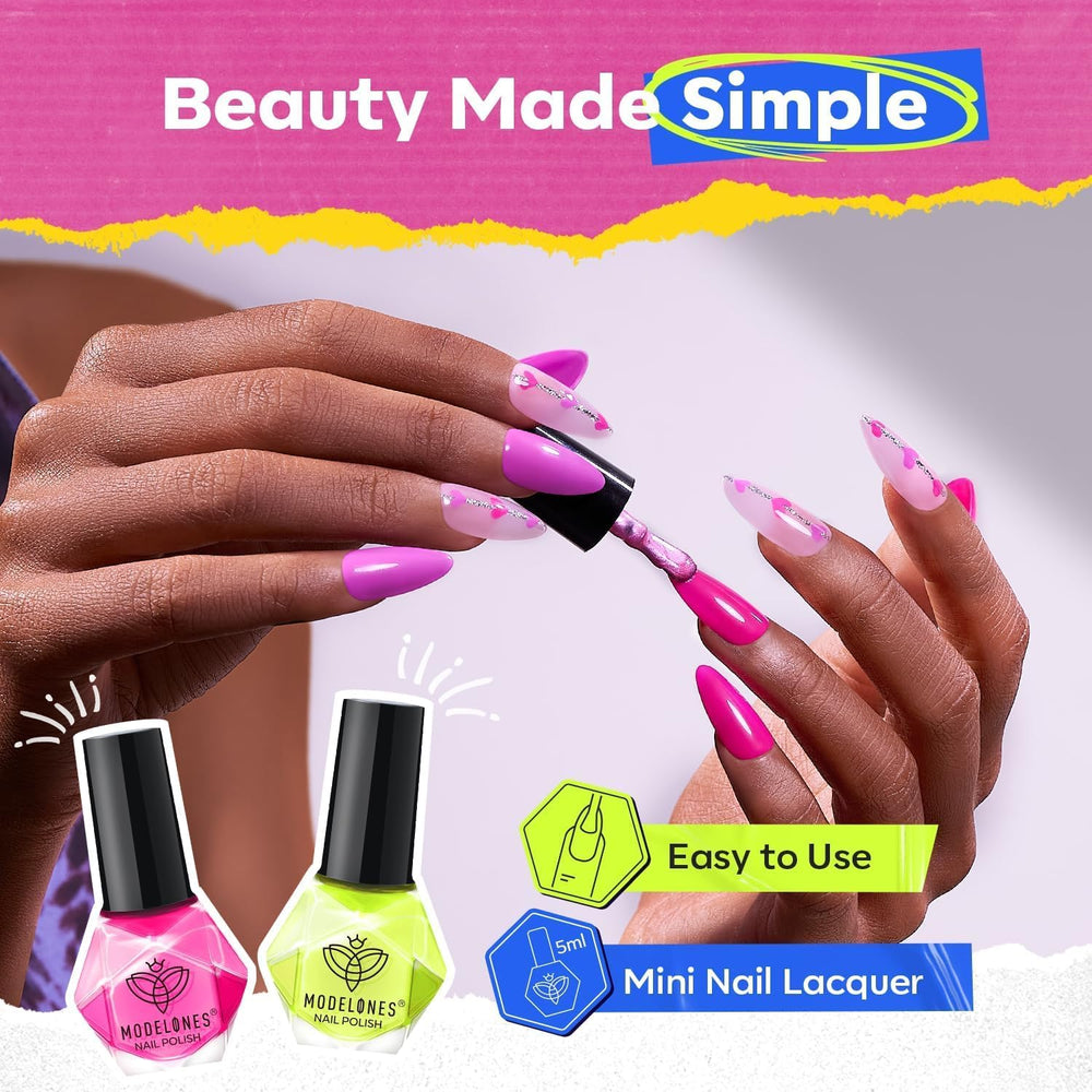 modelones swatches on a polish fan showing all six vivid neon shades