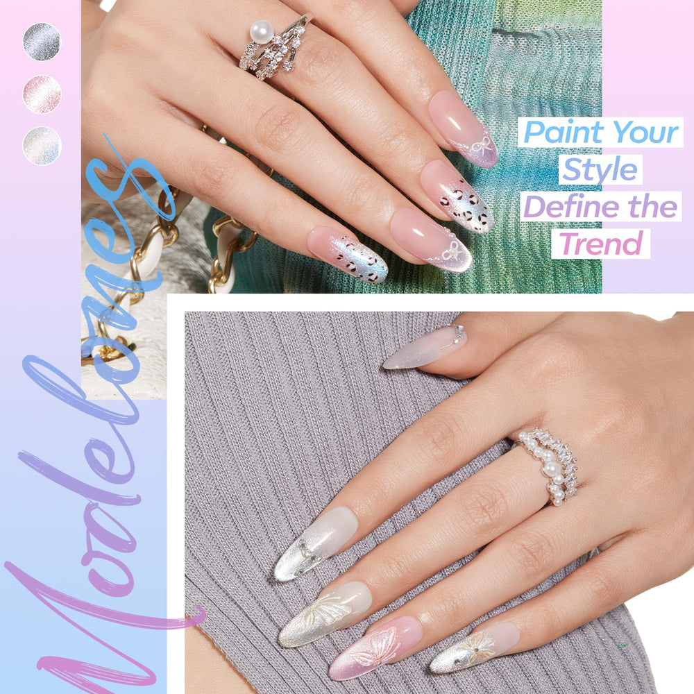 modelones pearlescent texture macro, highlights luminous 9D shimmer and depth