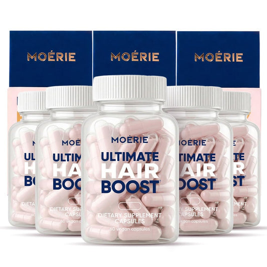 Moerie front packaging shows 360 capsules and product benefits
