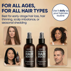Moerie ingredients display with rosemary and biotin highlighting natural benefits
