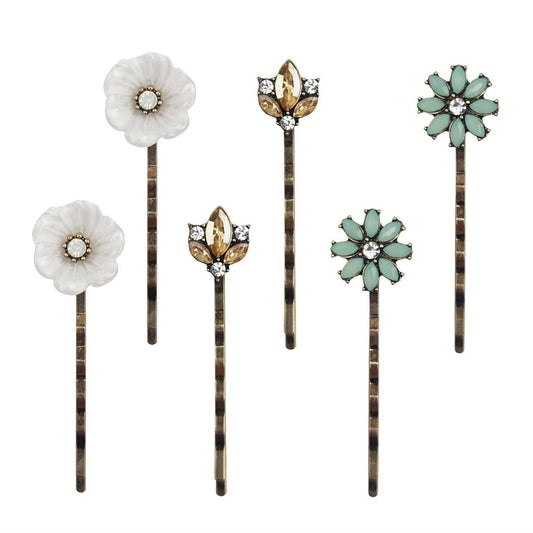 MOESUYUM front pack view showing six vintage hair pins, elegant gift item