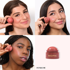 Moira swatch on skin showing true 012 Talk 2 Me color payoff and blendability