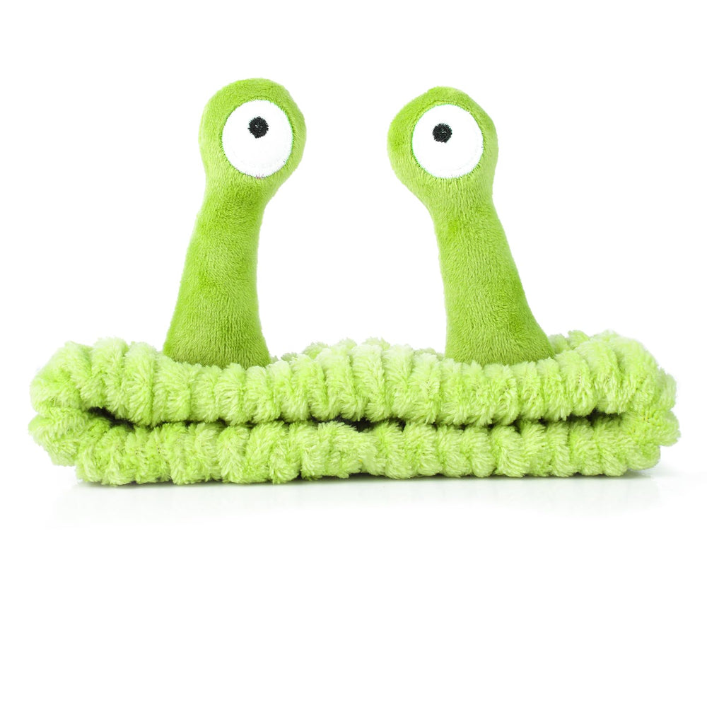 Molain fluorescent green headband front view showing cute palm and snail design and convenience