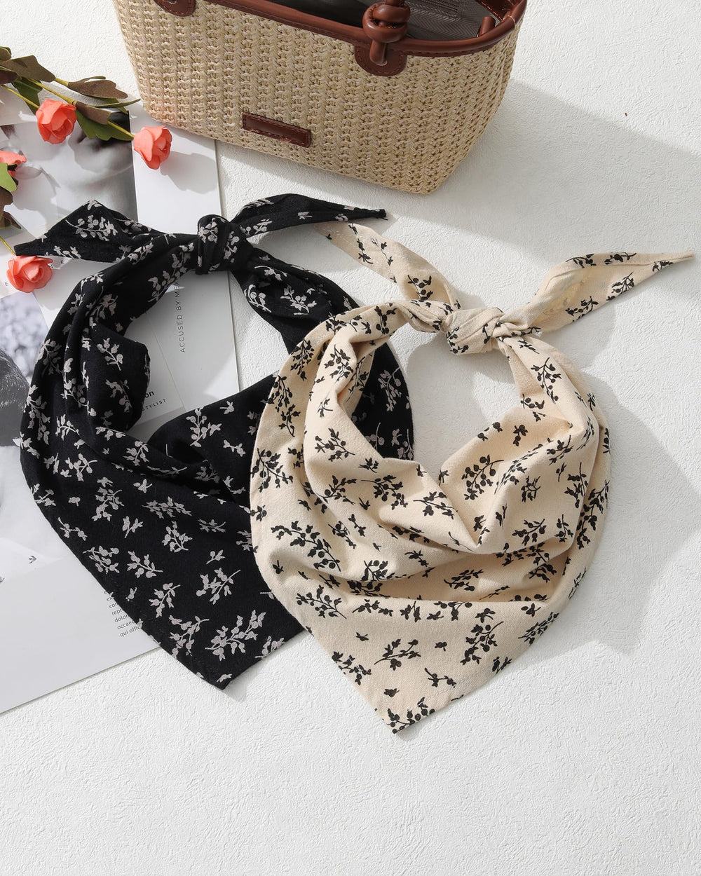 Molans scarf worn as neck kerchief showing lightweight seasonal warmth