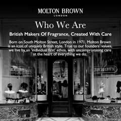 Molton Brown set styled on bathroom shelf suggesting everyday luxury and uplift