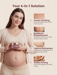 Momcozy lifestyle image of pregnant person applying cream at bedside for daily routine benefit