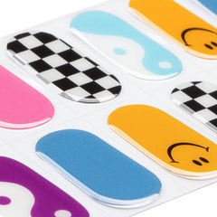 MOMSON close-up of sheet displaying colorful nail patterns and size options