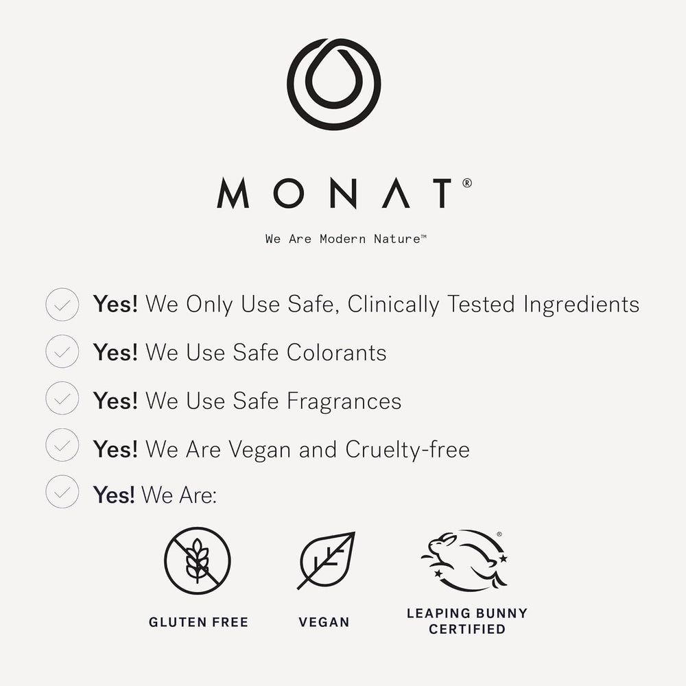 MONAT on bathroom shelf lifestyle shot showcasing daily routine benefit