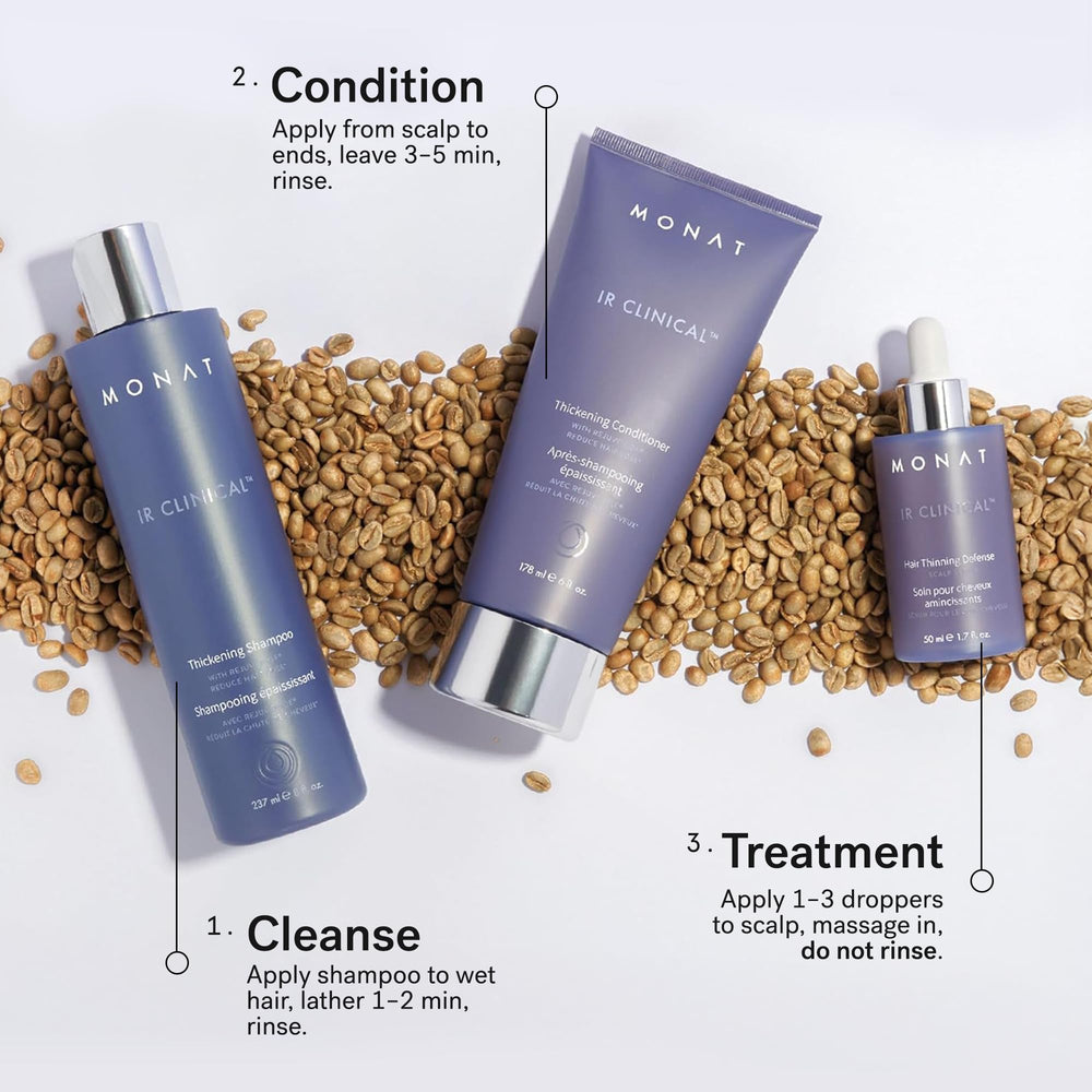 MONAT label close-up highlighting Capixyl, melatonin, caffeine benefits