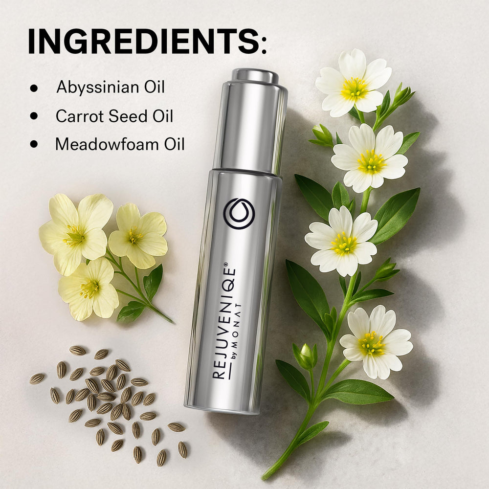 MONAT oil texture on hand showing lightweight absorption benefit