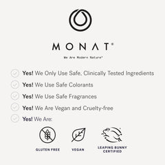 MONAT bottle beside ruler for size comparison and travel-friendly volume