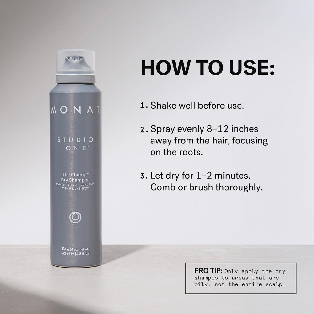 MONAT The Champ label ingredients close-up listing Rejuveniqe and vegan formula benefits