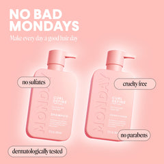 MONDAY HAIRCARE bottles next to hand to show 12 oz size and easy handling