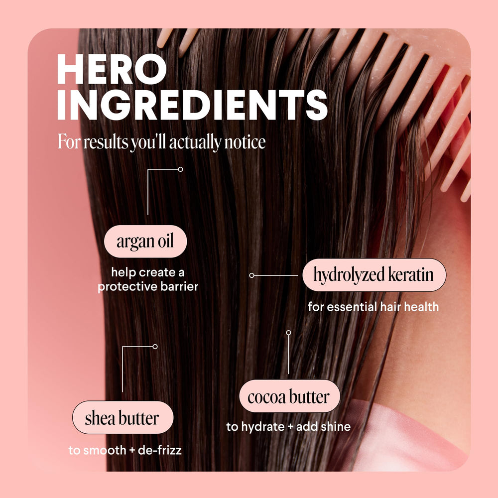 MONDAY HAIRCARE ingredients keratin argan and cocoa showing strengthening