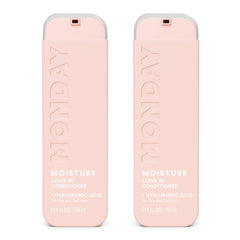 MONDAY HAIRCARE front packaging shows dual 5 oz bottles and benefits