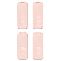 MONDAY HAIRCARE front packaging of four travel bottles showing recyclable design and portability