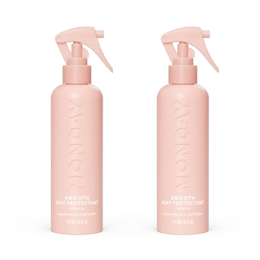MONDAY HAIRCARE front packaging showing dual 6 oz heat protectants for convenience