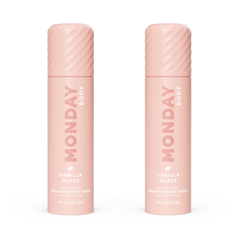 MONDAY HAIRCARE front bottle showing Vanilla Glaze and benefits